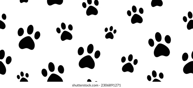 Dog paw footprints seamless background vector. Hand drawn animal, pet, cat paw silhouette pattern, kitten, puppy walking. Footsteps illustration design for fabric, decorative, sticker, wallpaper, kids