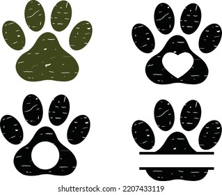 dog paw in grunge on white background. Paw Grunge Print sign. dog paws grunge monogram. flat style.