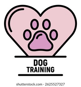 Dog paw in the heart logo. Outline dog paw in the heart vector logo color flat isolated