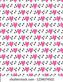 Dog Paw and heart love puppy foot, seamless pattern wallpaper background