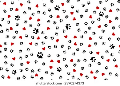 Dog paw and heart seamless pattern. Vector illustration