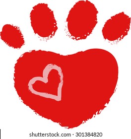 Dog Paw With Heart, Vector Illustration