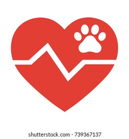 dog paw with heart, vector illustration