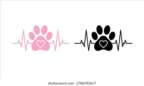 Dog Paw Heartbeat Design Bundle With Pet Love Heart Graphic