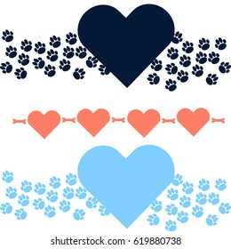 Dog paw with hearts on white background. Vector illustartion.