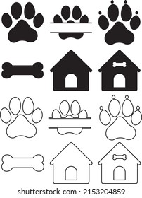 Dog Paw House Bone Clipart Silhouette Vector