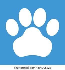 Dog Paw icon on blue background.