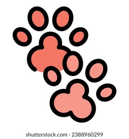 Vector de contorno de icono de garra de perro. Camina mascota. Color de mascota canino plano