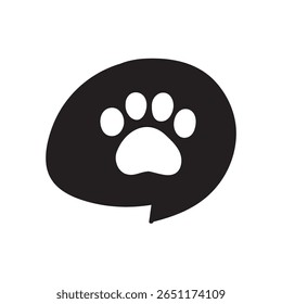 Dog paw icon. Vector design. Speech bubble. Hand drawn illustration on white background.