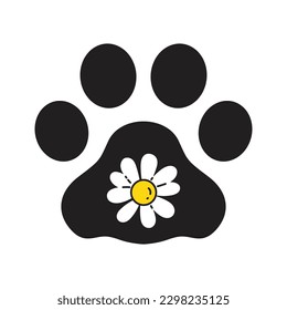dog paw icon vector footprint daisy flower logo symbol cartoon character illustration doodle clip art design