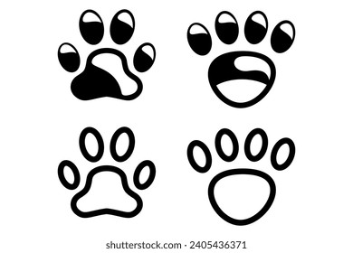 Dog Paw icon vector, isolated black silhouette of a paw dog, collection