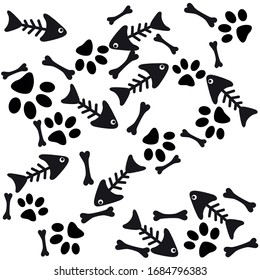 Dog Paw isolated dog bone. Fish skeleton pattern vector.