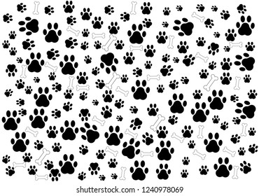 Dog Paw isolated dog bone Seamless pattern vector puppy cat wallpaper background white.Vector illustration EPS 10.
