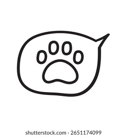 Dog paw isolated icon. Outline vector design. Speech bubble. Illustration on white background.