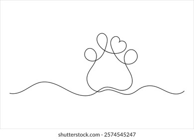 Dog paw line drawing art of isolated continuous outline vector icon