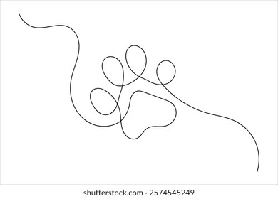 Dog paw line drawing art of isolated continuous outline vector icon