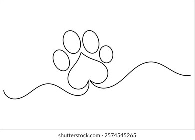 Dog paw line drawing art of isolated continuous outline vector icon