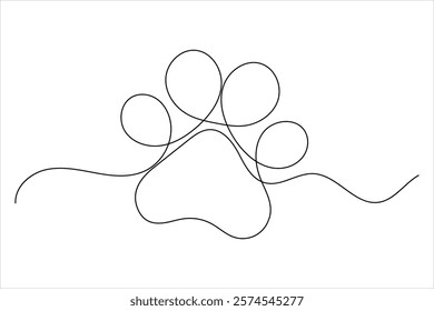 Dog paw line drawing art of isolated continuous outline vector icon