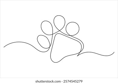 Dog paw line drawing art of isolated continuous outline vector icon