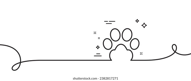 Dog paw line icon. Continuous one line with curl. Pets care sign. Animal step symbol. Dog paw single outline ribbon. Loop curve pattern. Vector