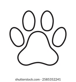 Dog paw line icon. Simple black outline dog paw symbol. Dog, cat paw icon. Zoo, vet logo element sign, greeting cards. Paw print symbol. Vector illustration Isolated on a white background. EPS 10 