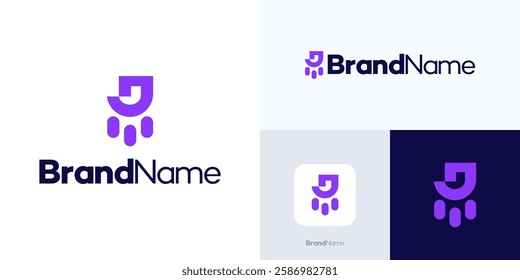 Dog paw logo, Dog or cat monogram paw print vector illustration, Pet Logo design, Best used for pet care, pet-friendly logo.