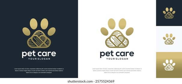 Dog paw logo design illustration. Dog paw love logo template.