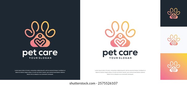 Dog paw logo design illustration. Dog paw love logo template.