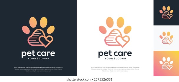 Dog paw logo design illustration. Dog paw love logo template.