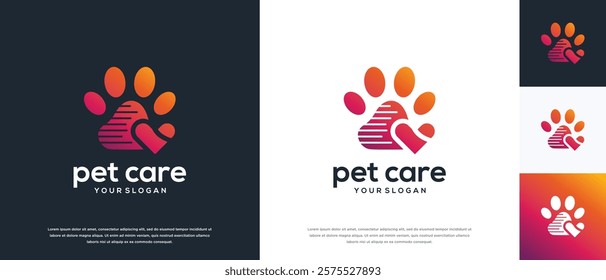 Dog paw logo design illustration. Dog paw love logo template.