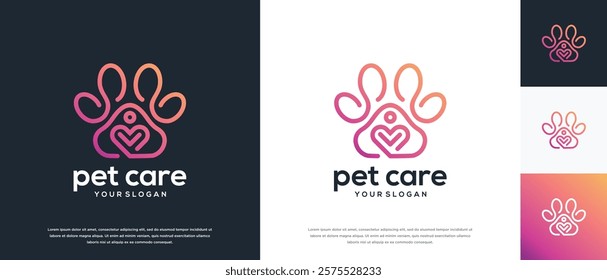 Dog paw logo design illustration. Dog paw love logo template.