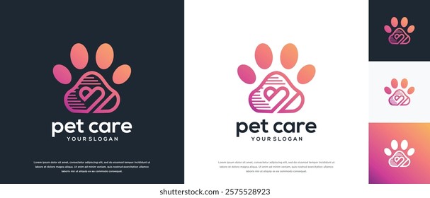 Dog paw logo design illustration. Dog paw love logo template.