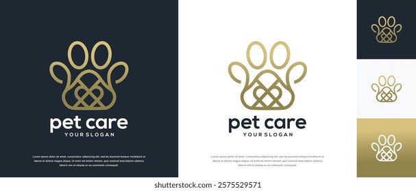 Dog paw logo design illustration. Dog paw love logo template.