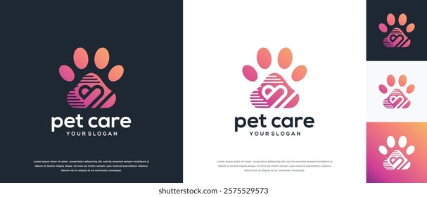 Dog paw logo design illustration. Dog paw love logo template.