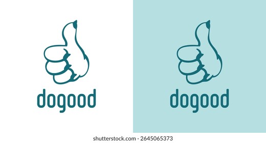 Dog Paw Logo Design Illustration with Thumbs Up. Like and Good Icon.
