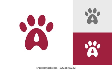 Dog paw logo design with letter A initial