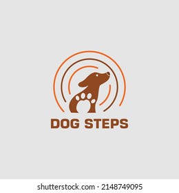 Dog and paw logo design. steps dog template vector