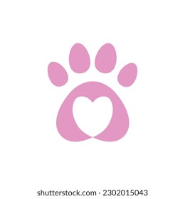 dog paw with love heart pink