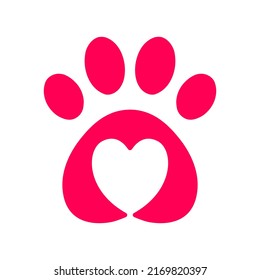 Dog Paw Love with heart shaped frame of dog tracks and trails. Dog or cat Love Heart with cute paw print vector illustration. Best used for pet care, pet friendly logo.