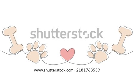 Dog Paw Love with heart shaped frame of dog tracks and trails. Dog or cat Love Heart with cute paw print vector illustration. Best used for pet care, pet friendly logo. A paw print in line vector.