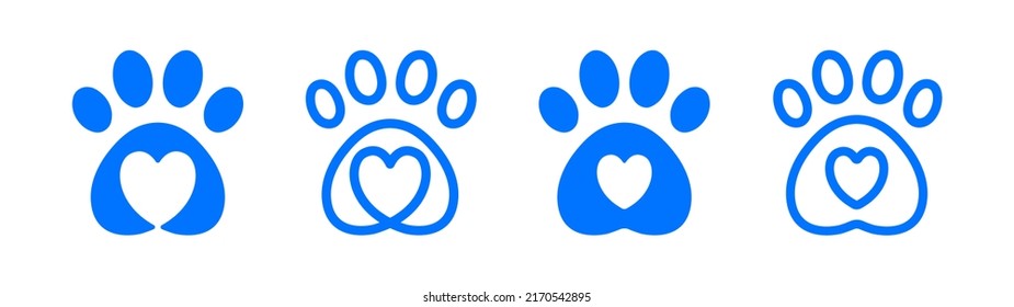 Perro Paw Amor con un marco en forma de corazón de pistas y senderos para perros. Perro o gato Amor Corazón con linda ilustración vectorial de la huella de la pata. Mejor utilizado para el cuidado de mascotas, logotipo para mascotas.