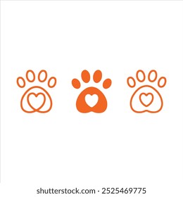 Dog Paw Love con un marco en forma de corazón de Pistas y senderos para perros. Perro o gato Love Heart con linda Ilustración vectorial de impresión de pata. Mejor utilizado para el cuidado de mascotas, logotipo amigable para mascotas