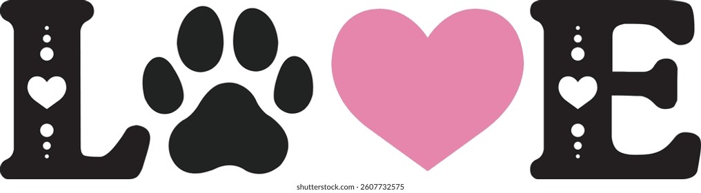 Dog Paw love Monogram Heart paw Name Pet Love Fashion Puppy love