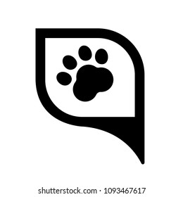 Dog paw map point sign, vector illustration. Pet here map pointer