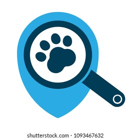 Dog paw map point sign, vector illustration. Pet here map pointer