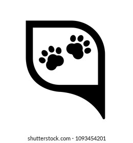 Dog paw and map pointer. Pet shop here. map point sign, vector illustration.