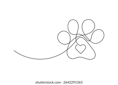 Dog Paw One Line Minimalist Vector Outline Illustration