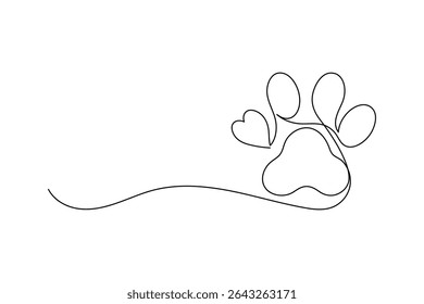 Dog Paw One Line Minimalist Vector Outline Illustration

