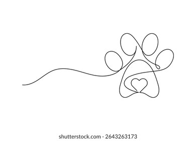 Dog Paw One Line Minimalist Vector Outline Illustration
