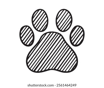 Dog paw or pet footprint doodle hand drawn icon. Outline drawing dog paw or pet footprint line clipart symbol. Vector illustration